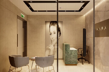 Modern commercial office interior design with open workstation layout