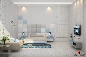 Modern residential living room interior design by Vinay Interiors